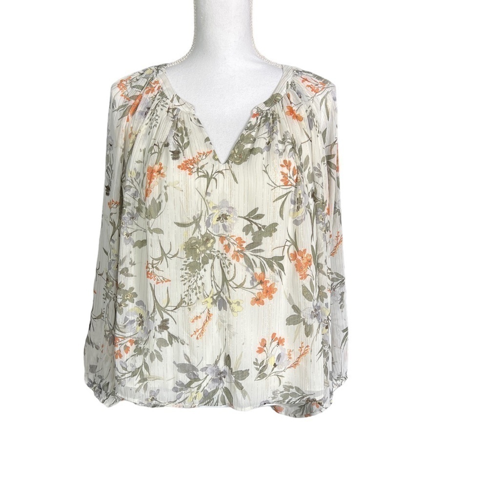 My Danielle Floral Lined Long Sleeve V neck Blouse Size M